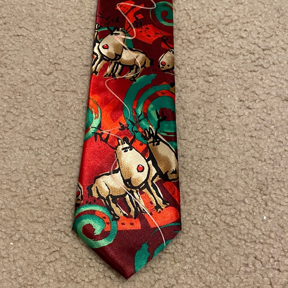 Festive Reindeer Tie in Red and Green